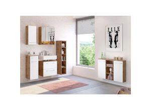 4251324915280 - Lomadox - Badezimmer Sideboard LOUNY-03 in Wotaneiche Nb mit matt weiß b h t ca 90 66 20 cm - braun