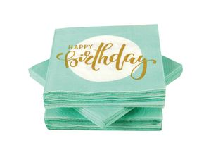 4059222043582 - Servietten im praktischen 100er Pack ( 5x20 ) 33 x 33 cm 3-lagig 1 4 Falz - mit Motiv ( Happy Birthday ) - FSC-Zertifizierte Mundtücher - Happy