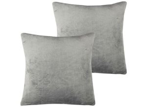 4059222264994 - Kissenhülle Kuschel Celina 2er Pack in der Größe 45 x 45cm - Grau - Kissenbezug mit Reißverschluss - Grau