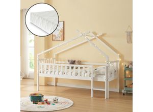 4059438925337 - Hausbett Sotkamo mit Matratze 90x200cm mit Rausfallschutz Weiß [encasa] - Weiß