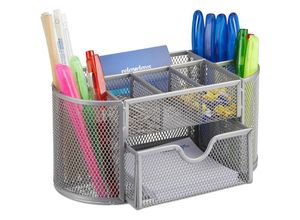 4052025953423 - Schreibtischorganizer Büroablage mit Stiftehaltern & Schublade Metall Mesh hbt 105 x 22 x 11 cm silber - Relaxdays