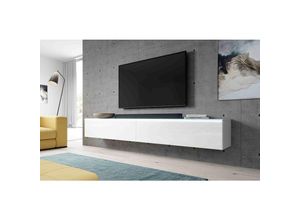 5905351295332 - Tv Lowboard Tatia Schrank Fernsehschrank 200 cm (2x100cm) mit led Weiß -Weiß Glanz - Weiß - Furnix