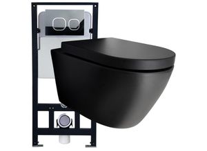 0685717199133 - - WC-Komplettpaket 43 wc B-8030R in Schwarz Matt und Soft-Close Sitz mit Vorwandelement G3004A und Betätigungsplatte vorne Modell weiß Glas