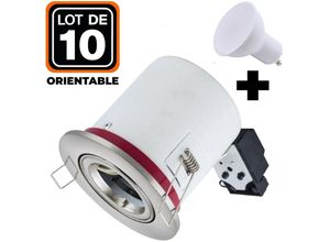 7061111432930 - Europalamp - 10 Spots bbc Orientable inox IP20 + Ampoule GU10 7W Blanc Chaud + Douille