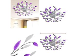 Image of Deckenlampe Lila und weiße Blätterranken mit Acryl-Blättern 5x E14 - Deckenlampen - Deckenlampe - Home & Living