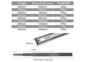 9475631417090 - 6X Schubladenschienen Vollauszüge 550 mm Schubladen Führung kugelgelagert Tragkraft 35 - Vingo