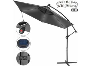 4250525364583 - Ampelschirm led Beleuchtung uv Schutz 80+ Solar Ständer Schutzhülle 330cm Groß Kurbel Balkon Terrasse Gartenschirm Sonnenschirm anthrazit - Kingsleeve