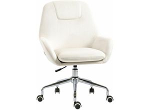 4255633501547 - Bürostuhl höhenverstellbarer Schreibtischstuhl mit Rollen ergonomischer Drehstuhl mit Samt-Optik für Arbeitszimmer Creme 65 x 66 x 90-97 cm