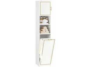 4251388625576 - BZR87-W Hochschrank mit ausklappbarem Wäschesack Badezimmer Schrank Badschrank schmal Wäscheschrank Badregal Badezimmermöbel Weiß bht ca 33x171x32cm