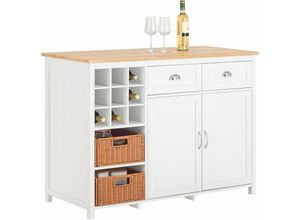 4251388621004 - Sobuy - KNL05-W Kücheninsel mit 2 Rattankörben freistehend Küchenschrank Highborad Kommode Schrank Sideboard Bartisch Esstisch Buffet Weiß bht ca