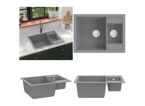 8721115438619 - Küchenspüle mit Überlauf Doppelbecken Grau Granit - Spülbecken - Küchenspüle - Home & Living - Grau