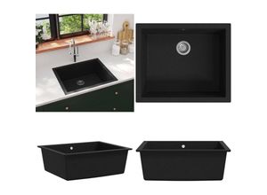 8721115437766 - Vidaxl - Küchenspüle mit Überlauf Schwarz Granit - Küchenspüle - Küchenspülen - Home & Living - Schwarz