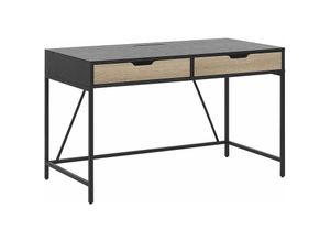 4251682256025 - Beliani - Schreibtisch Schwarz heller Holzfarbton aus Holz Metall und Faserplatte mit 2 Schubladen 120 x 60 Kinderzimmer Wohnzimmer Arbeitszimmer