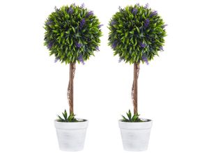 4255633524898 - Kunstpflanze Lavendel 2er-Set Künstliche Pflanzen 60 cm Zimmerpflanze im Topf Kunstbaum mit Kunstmoos für Indoor Outdoor - Grün - Homcom