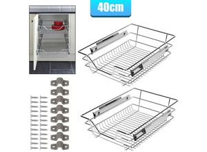 0726503431751 - 2x 40cm Küchenschublade Schubladen Drahtkorb TeleskopSchublade Ablagen Schrankauszug - Vingo