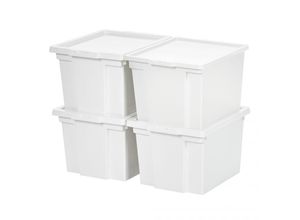 8716382215704 - Iris Ohyama - Vielseitige Aufbewahrungsboxen 10L 4er-Set Weiß Leicht schließba Deckel Stapelbar Robuster Plastik Für Schrank Regale