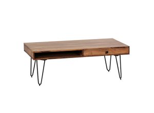 4251745758794 - Couchtisch BALU mit Schubfächern 120x60x43 cm Sheesham Massivholz Metallfüße leichter Aufbau