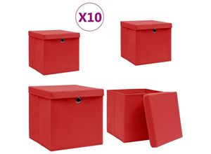 8721115475782 - Vidaxl - Aufbewahrungsboxen mit Deckeln 10 Stk 28x28x28 cm Rot - Aufbewahrungsbox - Aufbewahrungsboxen - Home & Living - Rot