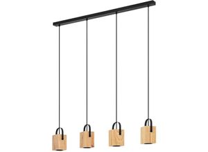 9002759437480 - Led Hängelampe Ayles 4-flammige Pendelleuchte Esstisch natürliche Esszimmerlampe aus Holz in Natur und Metall in Schwarz FSCM70HB Hängeleuchte