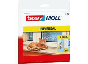 4042448102683 - Moll Universal Schaumstoff - Schaumstoffdichtung zum Isolieren von Spalten im Haushalt selbstklebend - Weiß - 6 m x 9 mm x 55 mm - weiß - Tesa