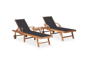 8720286449400 - Bonnevie - Sonnenliegen 2 Stk Gartenliege mit Tisch und Auflagen Massivholz Teak vidaXL