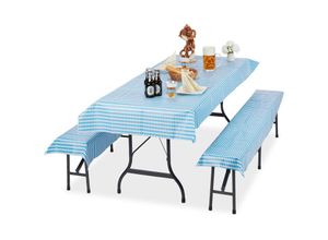 4052025269869 - Bierzeltgarnitur Auflage 3er Set bayrisch Biertisch Tischdecke 250x100cm 2 Bierbankauflagen weiß-blau - Relaxdays