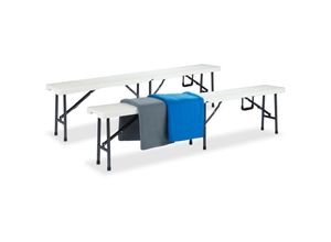 4052025228361 - Bierbank 2er Set Bierzeltgarnitur klappbar Kofferfunktion Pflegeleicht Kunststoff hbt 42x180x25cm weiß - Relaxdays