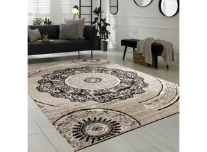 4061981006005 - Teppich Wohnzimmer Kurzflor Orient Design Vintage Mandala Muster Braun Beige 160x220 cm - Paco Home