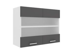 4051814423314 - Küchenschrank Breite 80 cm Matt Glastür Hängeschrank Küche Küchenmöbel Esilo (Farbe Weiß   Anthrazit)