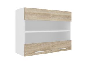 4051814422881 - Küchenschrank Breite 80 cm Matt Glastür Hängeschrank Küche Küchenmöbel Esilo (Farbe Weiß   Sonoma-Eiche)