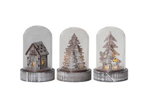 9008606236060 - Eglo led Weihnachtsdeko 3er-Set Deko-Glasglocken Winterlandschaft batteriebetrieben mit Licht Tischdeko Weihnachten aus rustikalem Holz und Glas