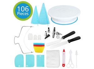 9114681117191 - Vingo - 106x Backzubehör Torten Kuchen Spritzbeutel Spritztüllen Set Tortenplatte Deko