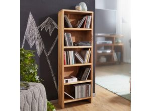 4250950233652 - CD Regal Massivholz Akazie Standregal 90 cm hoch CD-Aufbewahrung 5 Fächer Bücherregal natur Landhaus