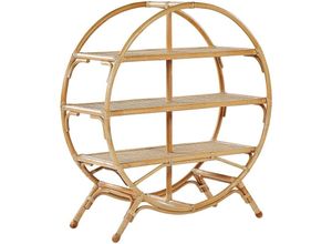 4255664804990 - Regal Natürlich Beige Rattan mit 3 Fächern Oval Offenes Design Raumteiler Wohnzimmer Arbeitszimmer Flur Diele Möbel - Natürlich