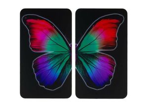 4008838950692 - Maximex Herdabdeckplatte Universal Butterfly by Night 2er Set für alle Herdarten Mehrfarbig Gehärtetes Glas mehrfarbig Kunststoff (tpe) hellgrau