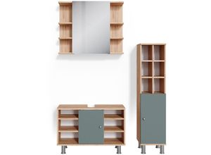 4066731041671 - Badmöbelset Waschtischunter 80cm Spiegelschrank Midischrank große Tür Fynn