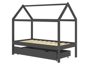 8720286556467 - Bonnevie - KinderbettEinzelbette mit Schublade Dunkelgrau Massivholz Kiefer 80x160 cm vidaXL