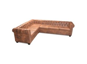 8718475525073 - Bonnevie - Chesterfield Ecksofa 6-Sitzer Kunstleder Braun vidaXL663231