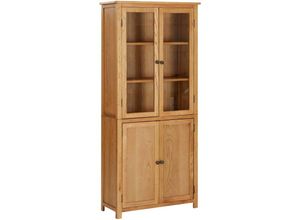 8720286006832 - Bücherschrank，Standregal mit 4 Türen 80x35x180 cm Eiche Massivholz & Glas vidaXL