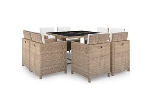 8718475501503 - Bonnevie - 9-tlg Garten-EssgruppeGartenmöbel Set mit Auflagen Poly Rattan Beige vidaXL