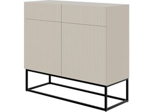 5902622541495 - Veldio - Sideboard 2-türig mit Schubladen graubeige mit schwarzem Metallgestell 100 cm - Selsey