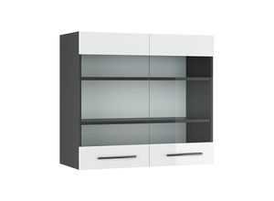 4251421957671 - VICCO Hängeglasschrank 80 cm Weiß Hochglanz Küchenschrank Hängeschrank Küchenzeile Fame-Line