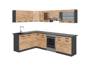 4066731227099 - Eckküche Küchenblock Einbauküche Rick Anthrazit Eiche 270 cm modern Küchen Schränke Spülenunterschrank Eck-Unterschrank Eck-Hängeschrank Arbeitsplatte Küchenmöbel Küchenzeile L-Küche