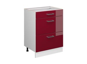 4066731044627 - Küchenunterschrank R-Line Bordeaux Hochglanz 60 cm mit Schubladen ohne Arbeitsplatte Vicco