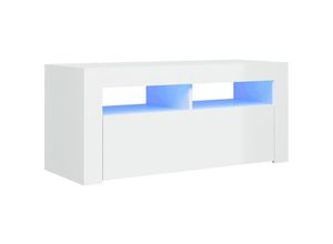 8720286217351 - Bonnevie - TV-SchrankTV-Möbel mit LED-Leuchten Hochglanz-Weiß 90x35x40 cm vidaXL