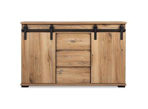 4251182711154 - Calicosy - Sideboard mit 2 Schiebetüren und 3 zentralen Schubladen L140 cm - Manzano