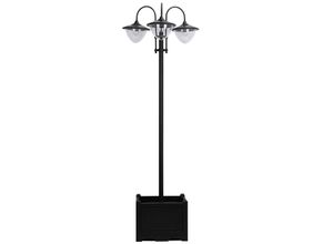 4250871290826 - Solar-Laterne mit Blumentopf schwarz 60 x 55 x 189 cm (LxBxH) Solarleuchte Wegeleuchte Gartenleuchte Solarlampe