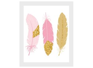 4049009896821 - Bild QUEENCE Maja Bilder Gr B H 50 cm x 60 cm Wandbild Federn Hochformat rosegold (gold rosa) Kunstdrucke Federn gerahmt