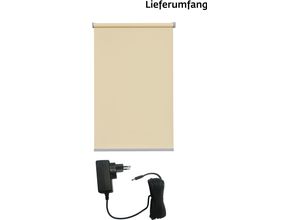 4001442302857 - Elektrisches Rollo Miami Rollos Gr 180 cm stufenlos positionierbar Rollo und Ladekabel 90 cm beige (sand silberfarben) Verdunklungsrollo Verdunkelungsrollos