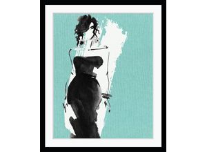 4049009898115 - Bild QUEENCE Ira Bilder Gr B H 50 cm x 60 cm Wandbild Frau Hochformat blau (türkis) Kunstdrucke Abstrakt Frau gerahmt